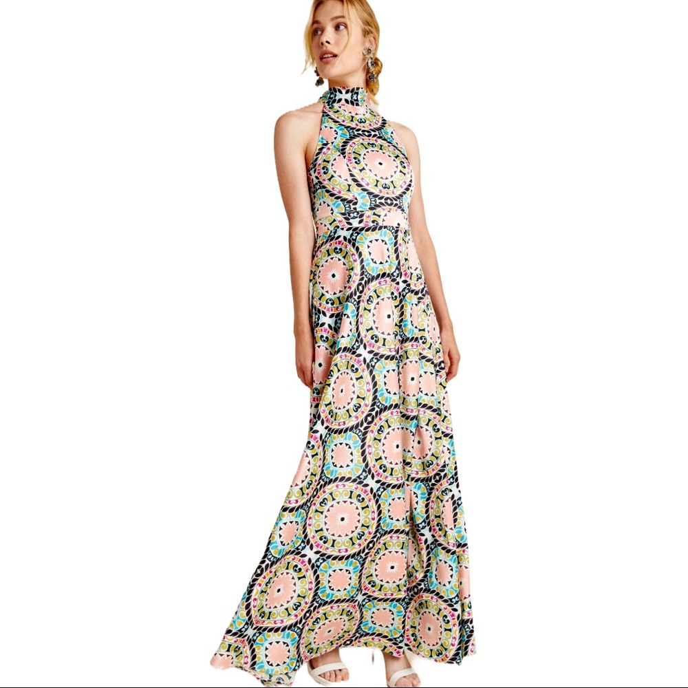New Nicole Miller Collection x Anthropologie Serena 4 / S Blue Silky Halter-Neck